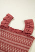 Geometric Embroidered Smocked Bodice Ruffle Strap Tiered A Line Mini Dress